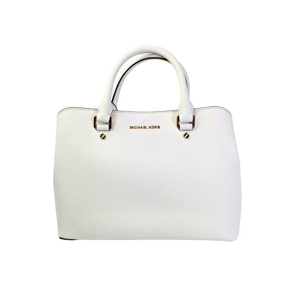 Pre-owned Michael Kors Saffiano Leather Savannah Medium Satchel Handbag - Picture 2 of 7